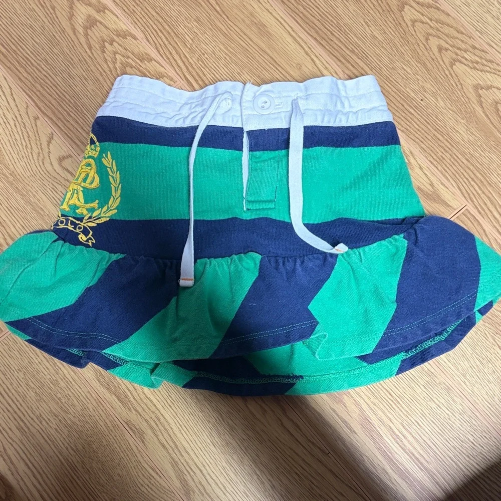 Polo Ralph Lauren Girls Striped Skort 4T Green Navy Logo Ruffle